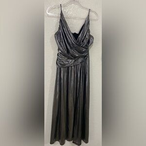 Feathers Metallic Silver Maxi Dress